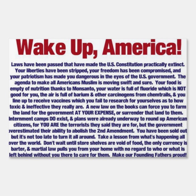 Wake Up America Yard Sign (Front)