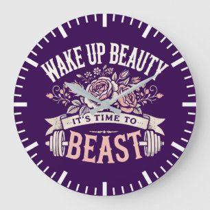 Wake Up Beauty, It's Time to Beast - Workout Gym Large Clock