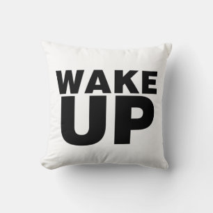 Wake Up Black Throw Pillow