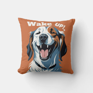 Wake up!! Golden retriever Pop Art by CallisC Throw Pillow