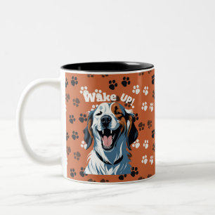 Wake up!!! Golden retriever Pop Art by CallisC Two-Tone Coffee Mug