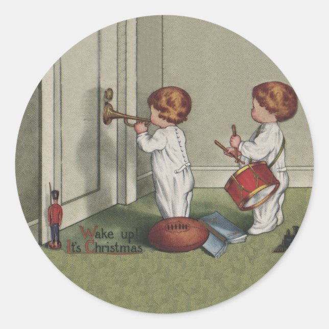 Wake Up Its Christmas cute child illustration Classic Round Sticker (Front)