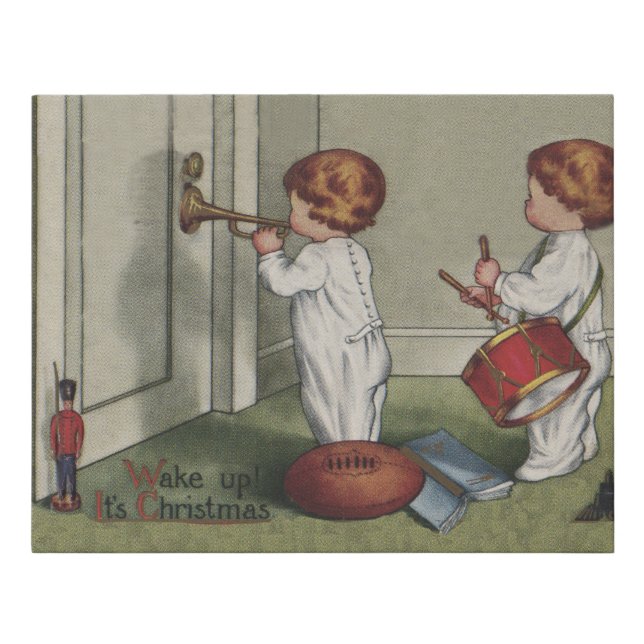 Wake Up Its Christmas cute child illustration Faux Canvas Print (Front)