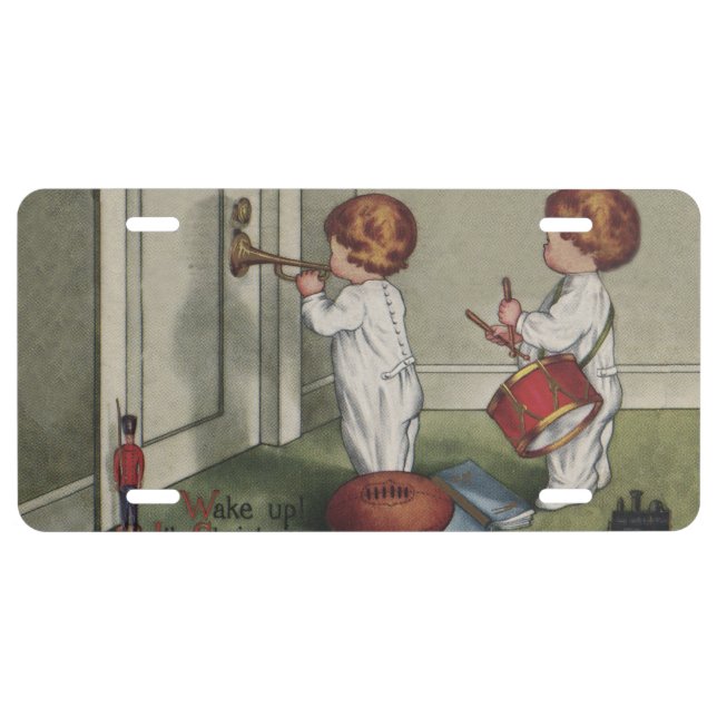 Wake Up Its Christmas cute child illustration License Plate (Front)