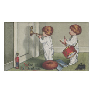 Wake Up Its Christmas cute child illustration Name Tag