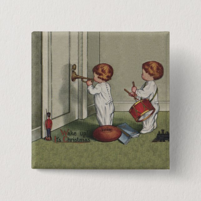 Wake Up Its Christmas cute child illustration Pinback Button (Front)