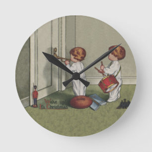 Wake Up Its Christmas cute child illustration Round Clock