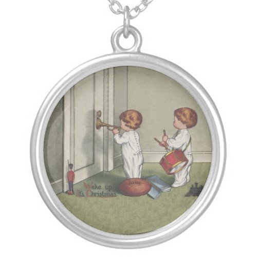 Wake Up Its Christmas cute child illustration Silver Plated Necklace
