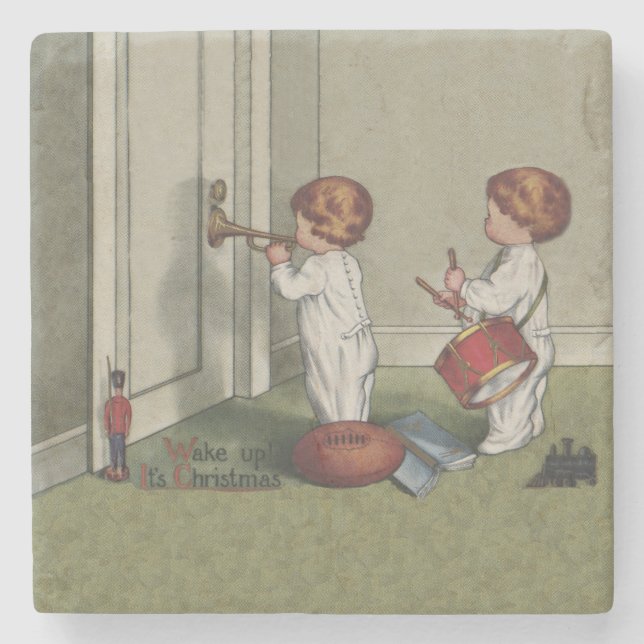Wake Up Its Christmas cute child illustration Stone Coaster (Front)