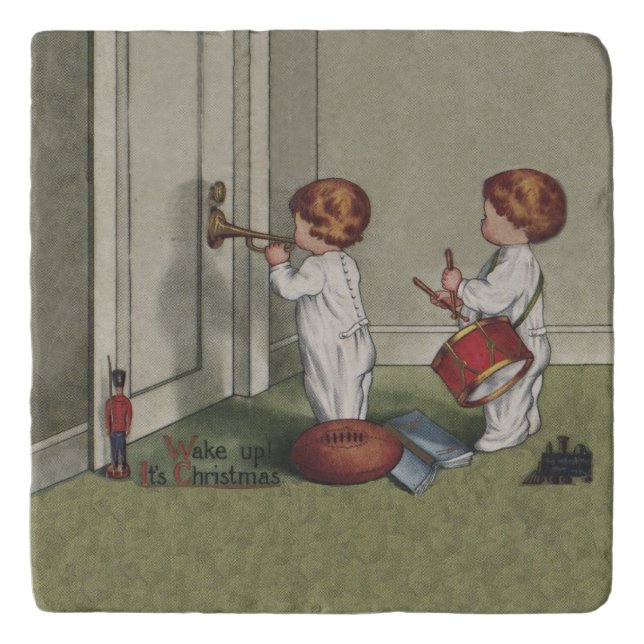 Wake Up Its Christmas cute child illustration Trivet (Front)