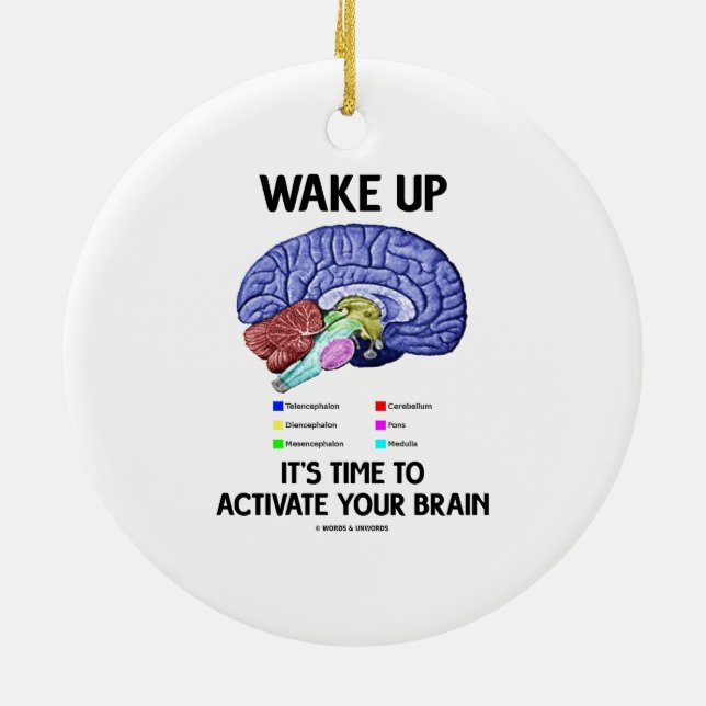 Wake Up It's Time To Activate Your Brain (Humor) Ceramic Ornament (Back)