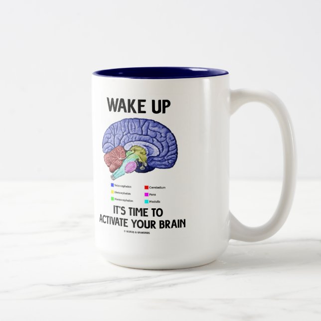 Wake Up It's Time To Activate Your Brain (Humor) Two-Tone Coffee Mug (Right)