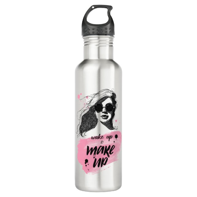 Wake Up & Make Up Stainless Steel Water Bottle (Front)