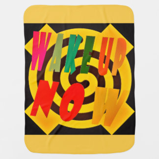 WAKE UP NOW SAND COLORED DESIGN WITH RED BLACK BABY BLANKET