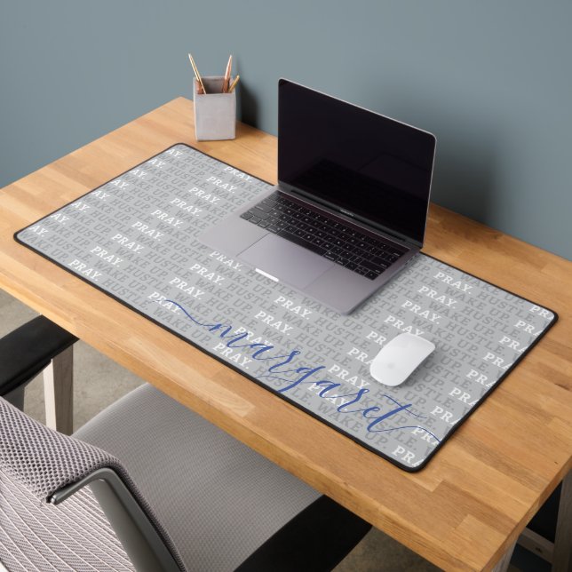 Wake Up. Pray. Hustle. Gray Personalized  Desk Mat (Office 2)