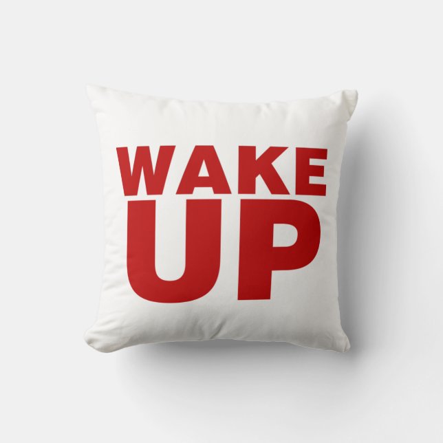 Wake Up Red Throw Pillow (Front)