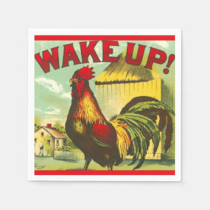 Wake Up Rooster Brunch Vintage Farm Country Decor Paper Napkins