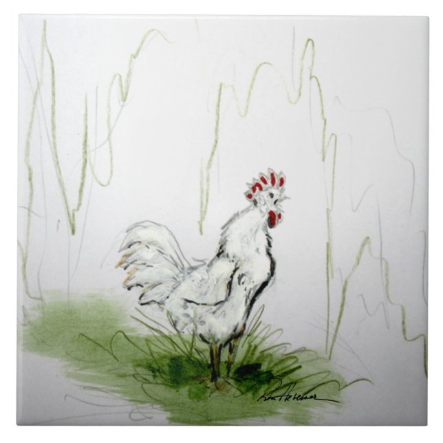 Wake Up !!! Rooster Crowiing Ceramic Tile (Front)