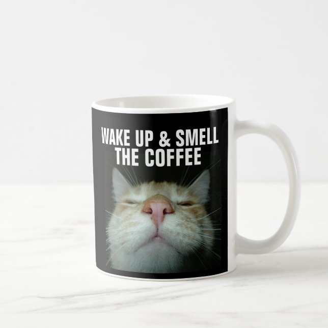 WAKE UP & SMELL THE COFFEE, GINGER CAT COFFEE MUG (Right)