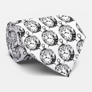 Wake Up to Style: Retro Art Vintage Alarm Clock Neck Tie