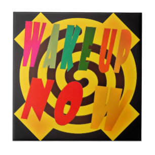 Wake you up now design block art words crossed nap ceramic tile