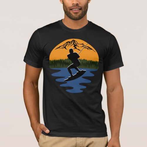 Wakeboard Water Ski Sport Orange Sunset T_Shirt
