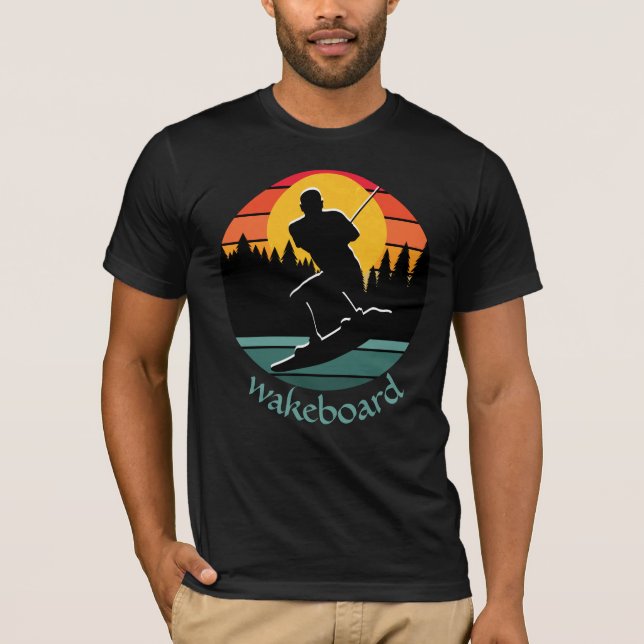 Wakeboard Water Ski Sport Retro Orange Sunset T-Shirt (Front)