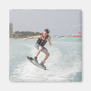 Wakeboarder Jumping Square Magnet