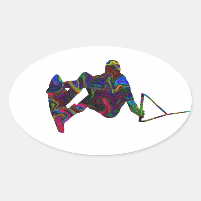Wakeboarder Wild Colors Oval Sticker (Front)