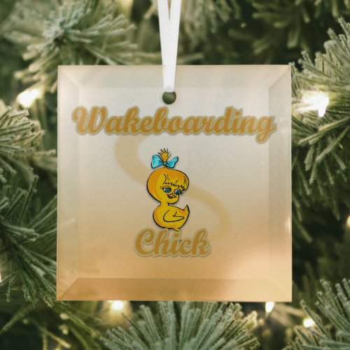 Wakeboarding Chick Glass Ornament