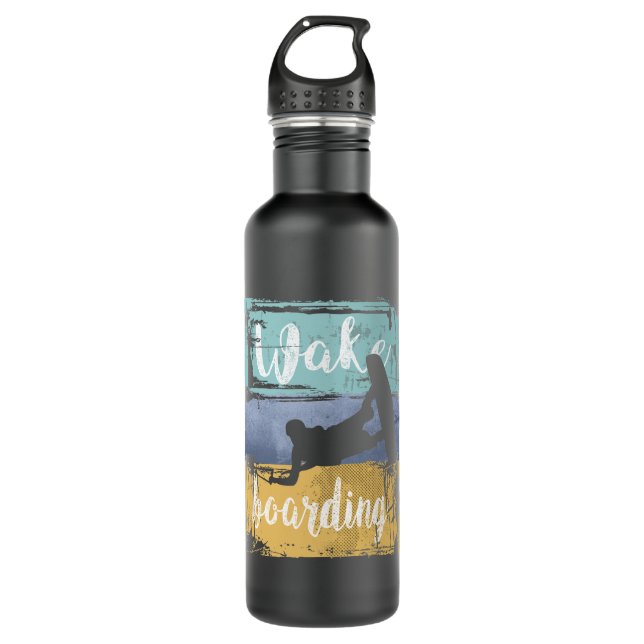 Wakeboarding Retro Wakeboarder Stainless Steel Water Bottle (Front)