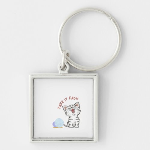 Wakeup cat water colour ball take it easy  keychain