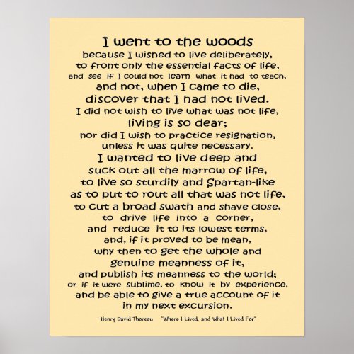 Walden Life in the Woods quote Poster