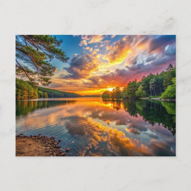 Walden Pond Concord, Massachusetts Sunset Postcard (Front)