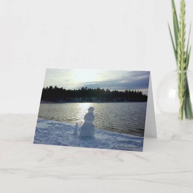 Walden Pond Snow Man Holiday Card (Front)