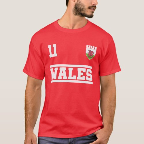 Wales 11 Home Soccer  Euro Welsh Soccer Team Jers T_Shirt