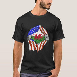 Wales America USA Chest Welsh Dragon Welsh Flag We T-Shirt