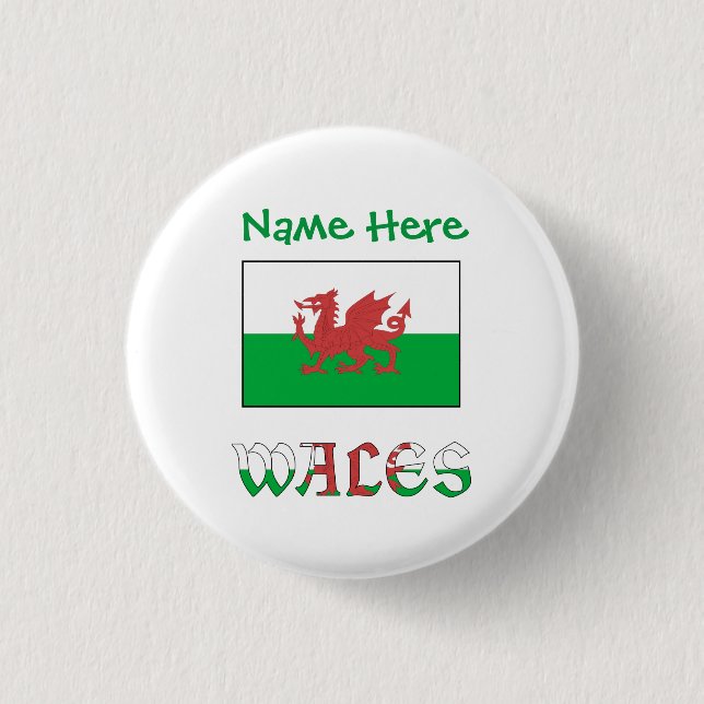 Wales and Welsh Flag Green Personalization  Button (Front)
