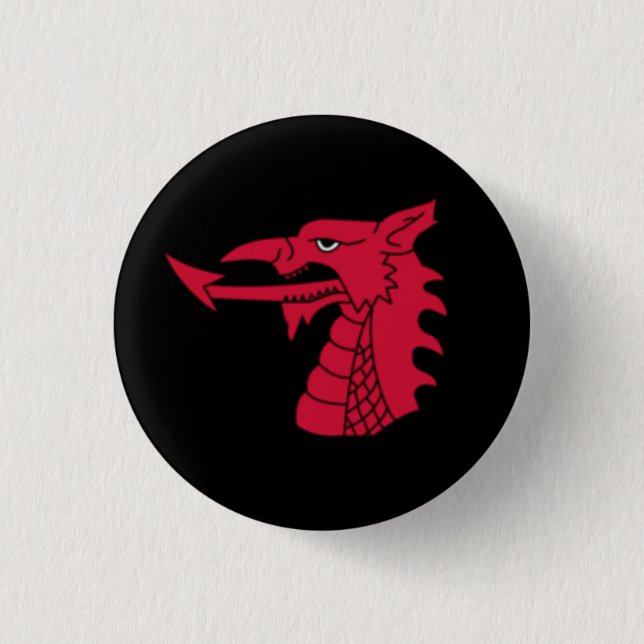 Wales Badge - Welsh Dragon Head on Black Pinback Button (Front)