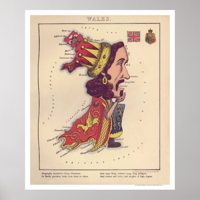 Wales Caricature Map 1868 Poster (Front)