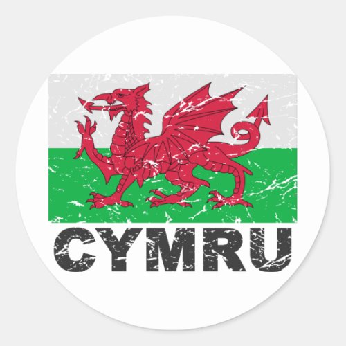 Wales CYMRU Vintage Flag Classic Round Sticker