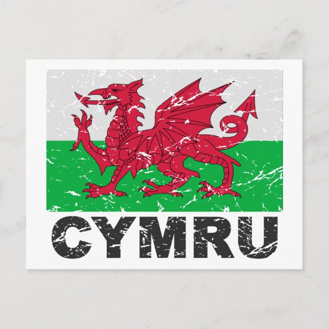 Wales CYMRU Vintage Flag Postcard (Front)