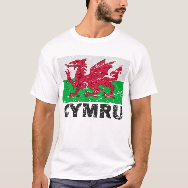 Wales CYMRU Vintage Flag T-Shirt (Front)