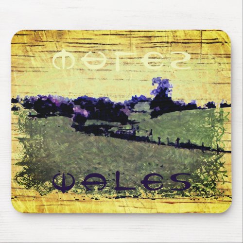 Wales Doodle Art in green yellow and purple Mouse Pad