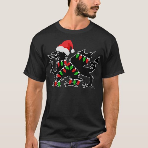 Wales Dragon Santa Christmas Tree Lights Welsh Xma T_Shirt