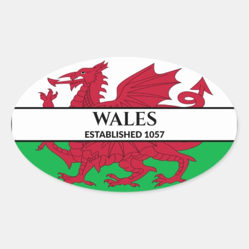 Wales Established 1057 Welsh Dragon Flag Oval Sticker