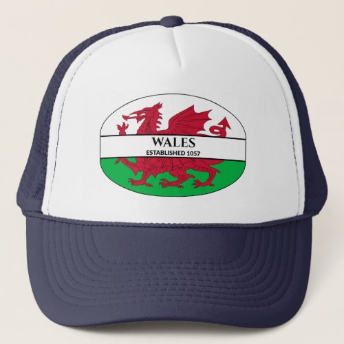 Wales Established 1057 Welsh Dragon Flag Trucker Hat