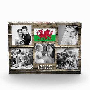 Wales family photo block, Welsh flag, Cymru wood Block