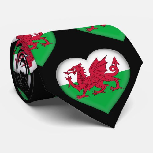 Wales Flag Colors Heart Pattern Neck Tie