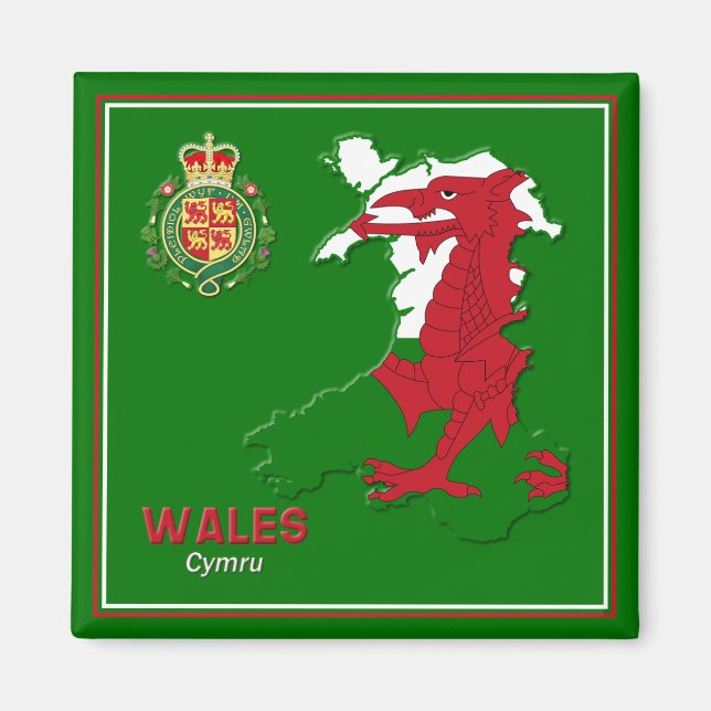 Wales Flag Map & Royal Badge Magnet (Front)